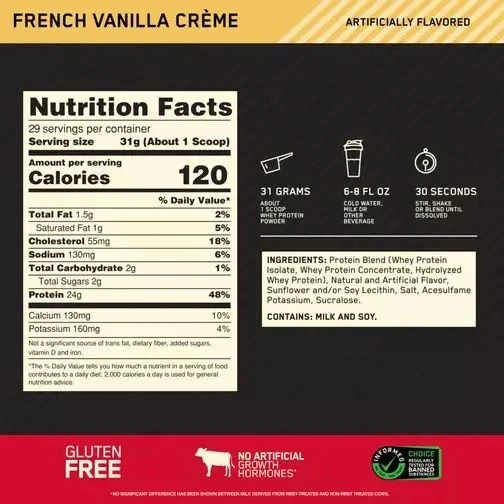 Optimum Nutrition 100% Whey Gold Standard 907г - французский ванильный крем 